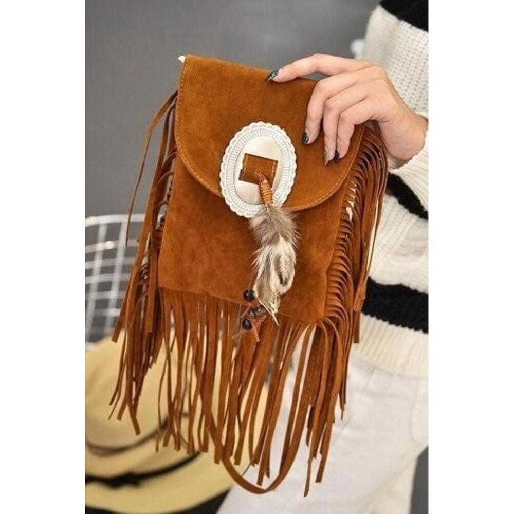Boho Fringe Crossbody Bag Tan Brown Western Festival Purse NWT - Picture 6 of 7